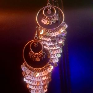 0(costume)silver, dangle,  2 hooped earrings